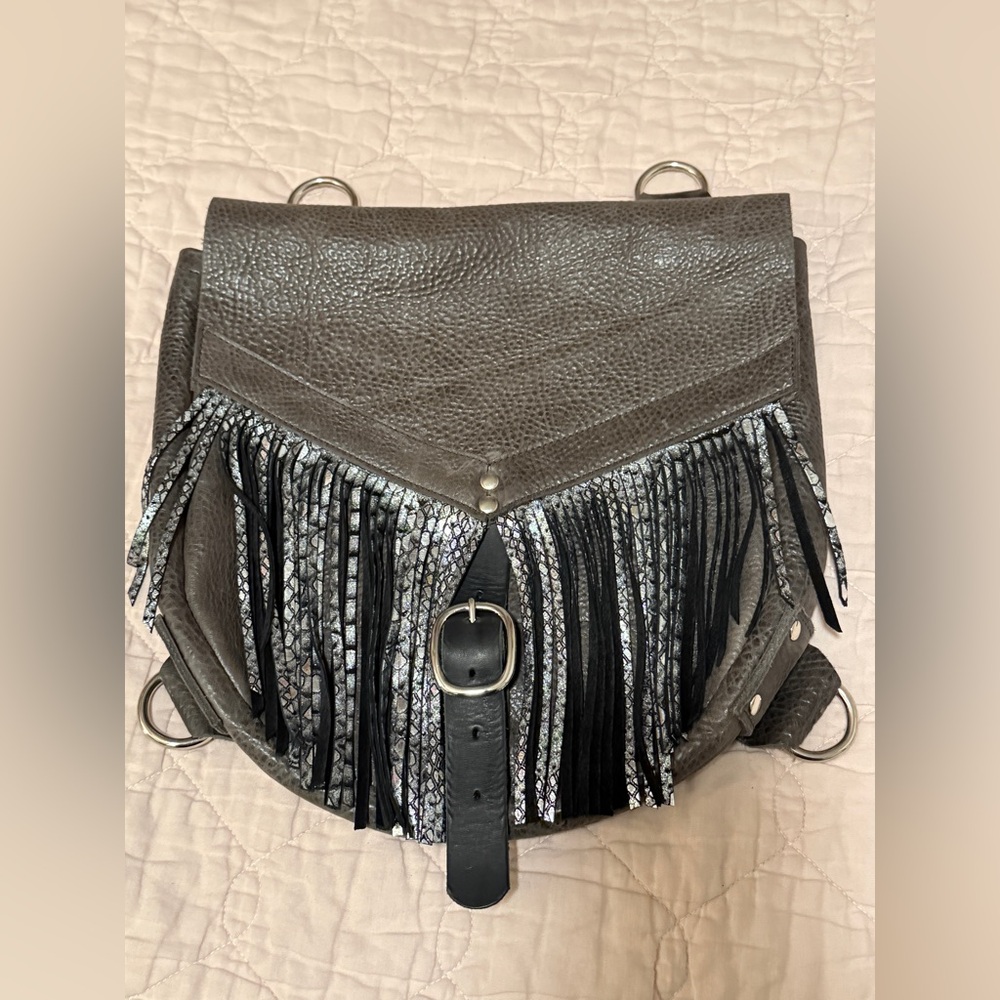 Bird Trouble Sarah J Convertible Leather Backpack Crossbody Handmade Fringe Boho